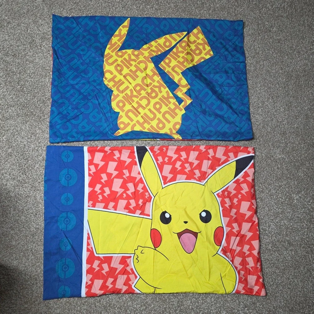 Pokemon Pikachu Pillowcase Standard Reversible Blue Red Franco Manufacturing